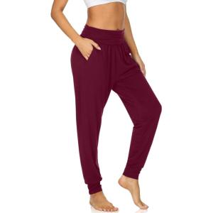UEU Women’s Cozy Yoga Joggers Pants Loose Workout Sweatpants Comfy Lounge Pants with Pockets(Wine)