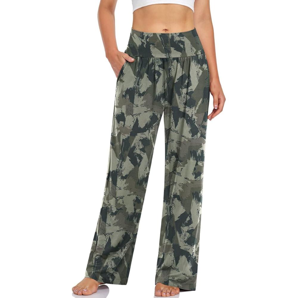 image:imageUEU Womens Casual Loose Wide Leg Cozy Pants Yoga Sweatpants Comfy High Waisted Sports Athletic Lounge Pants with PocketsCamouflage