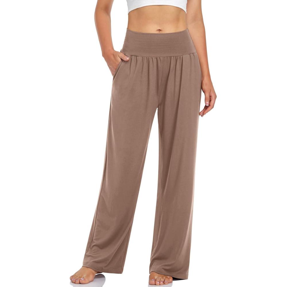 image:imageUEU Womens Casual Loose Wide Leg Cozy Pants Yoga Sweatpants Comfy High Waisted Sports Athletic Lounge Pants with PocketsDusty Rose