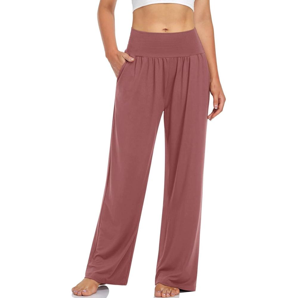 image:imageUEU Womens Casual Loose Wide Leg Cozy Pants Yoga Sweatpants Comfy High Waisted Sports Athletic Lounge Pants with PocketsRust Red