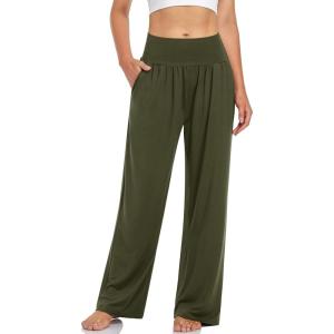 UEU Women’s Casual Loose Wide Leg Cozy Pants Yoga Sweatpants Comfy High Waisted Sports Athletic Lounge Pants with Pockets(Army Green)