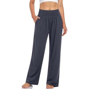 UEU Women’s Casual Loose Wide Leg Cozy Pants Yoga Sweatpants Comfy High Waisted Sports Athletic Lounge Pants with Pockets(Charcoal Gray)
