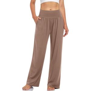 UEU Women’s Casual Loose Wide Leg Cozy Pants Yoga Sweatpants Comfy High Waisted Sports Athletic Lounge Pants with Pockets(Dusty Rose)