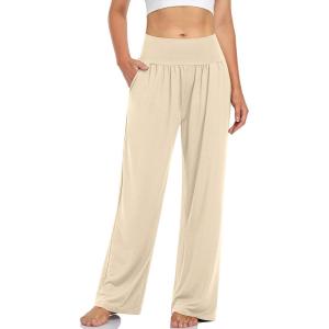 UEU Women’s Casual Loose Wide Leg Cozy Pants Yoga Sweatpants Comfy High Waisted Sports Athletic Lounge Pants with Pockets(Light Khaki)