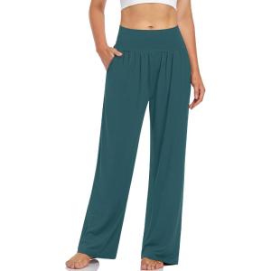 UEU Women’s Casual Loose Wide Leg Cozy Pants Yoga Sweatpants Comfy High Waisted Sports Athletic Lounge Pants with Pockets(Malachite Green)