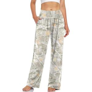 UEU Women’s Casual Loose Wide Leg Cozy Pants Yoga Sweatpants Comfy High Waisted Sports Athletic Lounge Pants with Pockets(Mapleleaf Apricot)