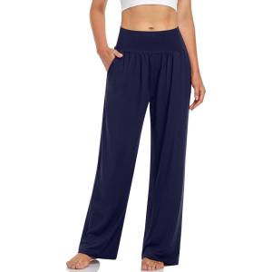 UEU Women’s Casual Loose Wide Leg Cozy Pants Yoga Sweatpants Comfy High Waisted Sports Athletic Lounge Pants with Pockets(Navy)