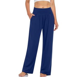 UEU Women’s Casual Loose Wide Leg Cozy Pants Yoga Sweatpants Comfy High Waisted Sports Athletic Lounge Pants with Pockets(Royal Blue)