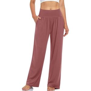 UEU Women’s Casual Loose Wide Leg Cozy Pants Yoga Sweatpants Comfy High Waisted Sports Athletic Lounge Pants with Pockets(Rust Red)
