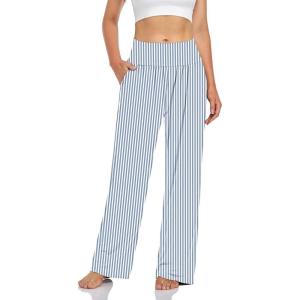 UEU Women’s Casual Loose Wide Leg Cozy Pants Yoga Sweatpants Comfy High Waisted Sports Athletic Lounge Pants with Pockets(Stripe Blue White)