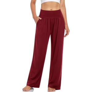 UEU Women’s Casual Loose Wide Leg Cozy Pants Yoga Sweatpants Comfy High Waisted Sports Athletic Lounge Pants with Pockets(Wine)