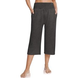 UEU Women’s Summer Capris Yoga Pants for Women High Waisted Casual Wide Leg Loose Soft Pajamas with Pockets(Heather Dark Gray)